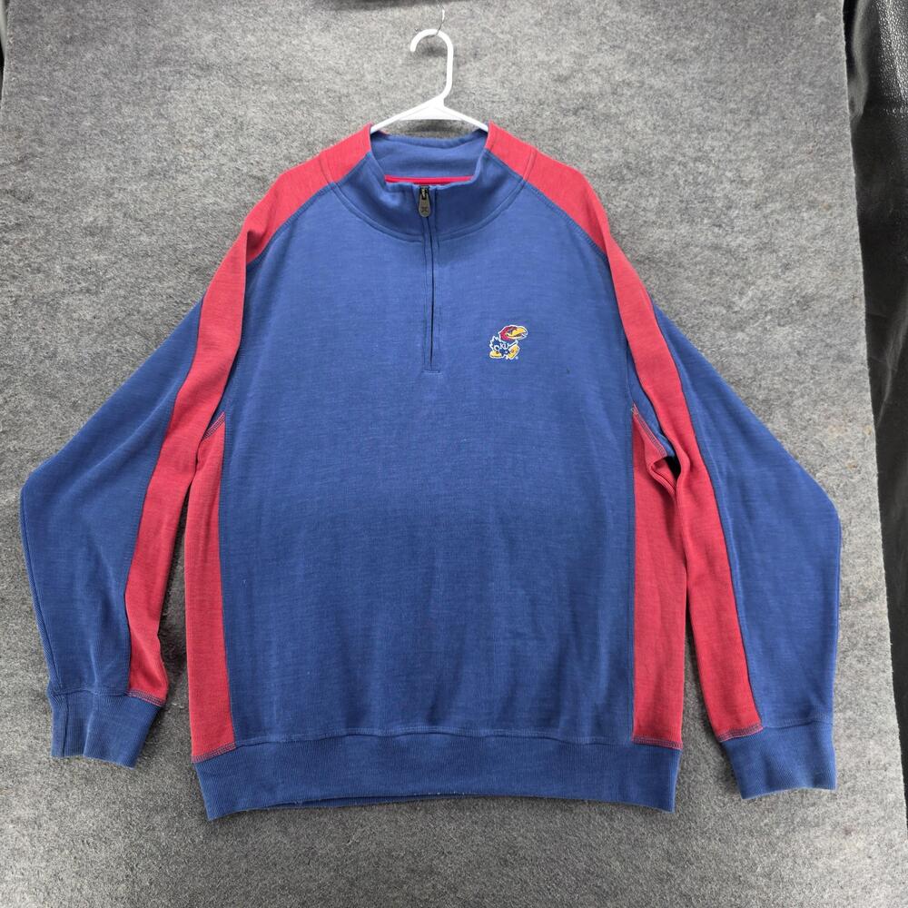 Kansas Jayhawks Sweatshirt Mens XL Blue NCAA Basketball Quarter Zip Three Square